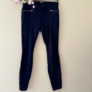 Athleta Ponte Moto Tight Pants Womens 2 Navy Blue Stretch Zip Pockets
